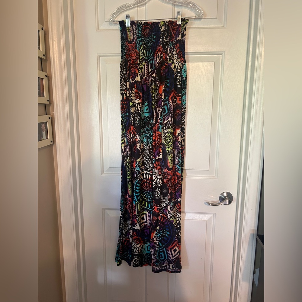 Multicolored Maxi Strapless Sun Dress for Night Out